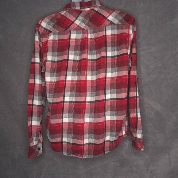 ONeill Mens Plaid Flannel Button-Up Shirt Large Long Sleeve Red Black Casual - Picture 3 of 4